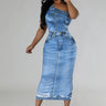 Women's Light Blue midi dress one-shoulder style back view