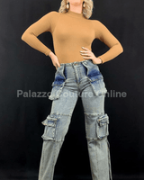 Utility Pocket Cargo Denim Pants - Palazzo Couture Online