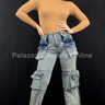 Utility Pocket Cargo Denim Pants - Palazzo Couture Online