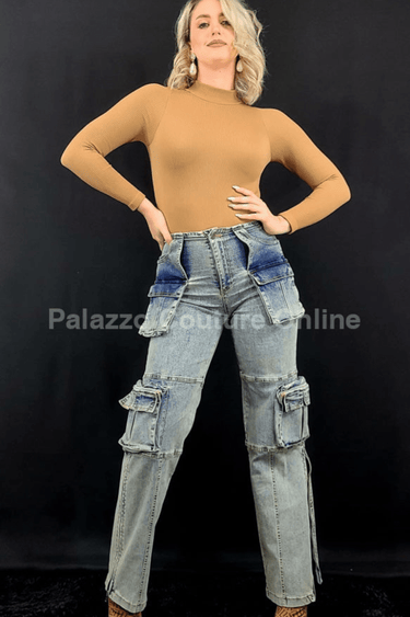 Utility Pocket Cargo Denim Pants - Palazzo Couture Online