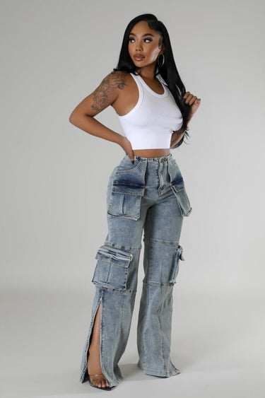 Utility Pocket Cargo Denim Pants - Palazzo Couture Online