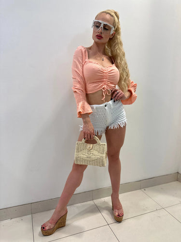 Women's  long sleeve top crop top style back view