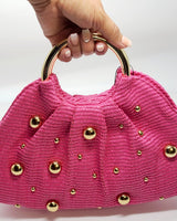 Soft woven tote bag – fuchsia color large capacity interior view