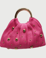 Soft woven tote bag – fuchsia woven texture large tote with gold circular handle