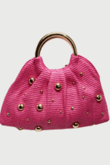 Soft woven tote bag – fuchsia woven texture large tote with gold circular handle