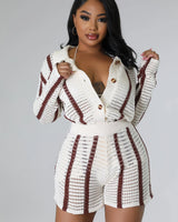 Vacation Mood Crochet Short Set – Brown Knit Two-Piece Outfit - chic beach wear by Palazzo Couture