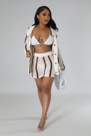 Vacation Mood Crochet Short Set – Brown Knit Two-Piece Outfit - stylish beach and pool outfit