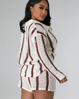 Vacation Mood Crochet Short Set – Brown Knit Two-Piece Outfit - women's swimsuit cover up
