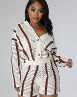 Vacation Mood Crochet Short Set – Brown Knit Two-Piece Outfit - summer beach essential