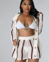 Vacation Mood Crochet Short Set – Brown Knit Two-Piece Outfit for women - beach cover up by Palazzo Couture