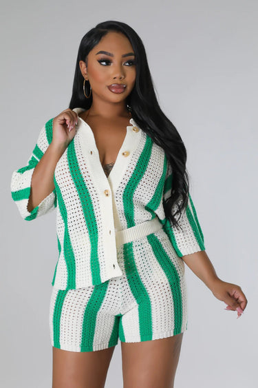 Vacation Mood Shorts Set (Green) - Palazzo Couture Online