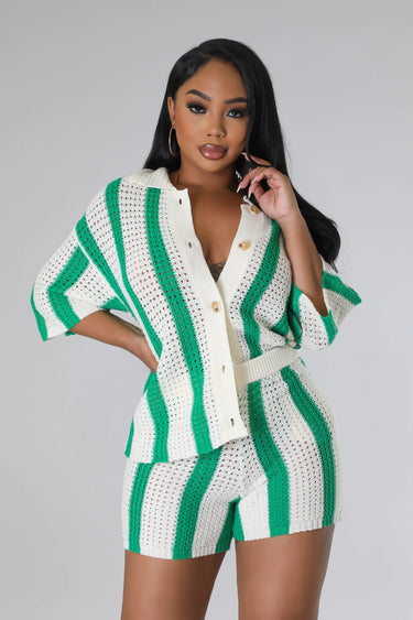Vacation Mood Shorts Set (Green) - Palazzo Couture Online