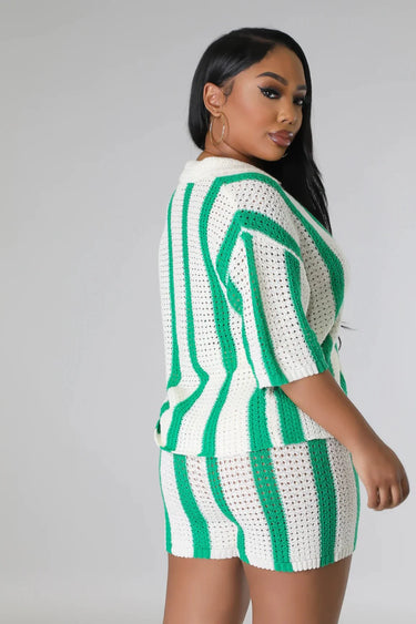 Vacation Mood  Shorts Set (Green) - tropical resort outfit for women