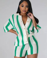 Vacation Mood  Shorts Set (Green) - women's resort wear and swimwear cover up