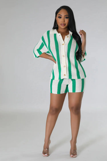 Vacation Mood  Shorts Set (Green) - stylish beach and pool outfit