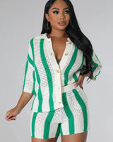 Vacation Mood  Shorts Set (Green) - women's swimsuit cover up
