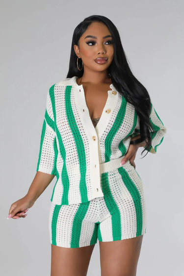 Vacation Mood  Shorts Set (Green) - women's swimsuit cover up