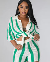 Vacation Mood  Shorts Set (Green) - vacation cover up for women