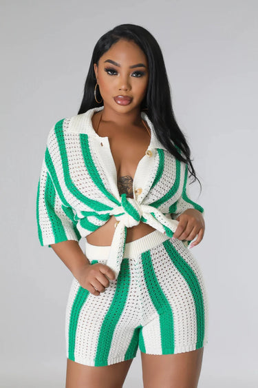 Vacation Mood  Shorts Set (Green) - vacation cover up for women