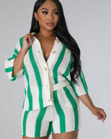Vacation Mood  Shorts Set (Green) for women - beach cover up by Palazzo Couture
