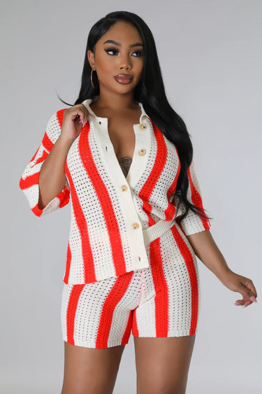 Vacation Mood Shorts Set (Orange) - Palazzo Couture Online