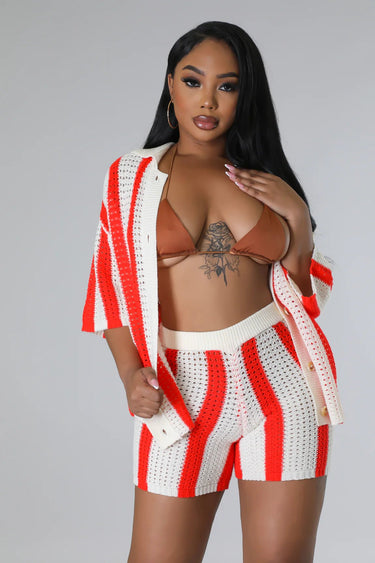 Vacation Mood Shorts Set (Orange) - Palazzo Couture Online