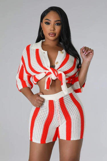 Vacation Mood Shorts Set (Orange) - Palazzo Couture Online