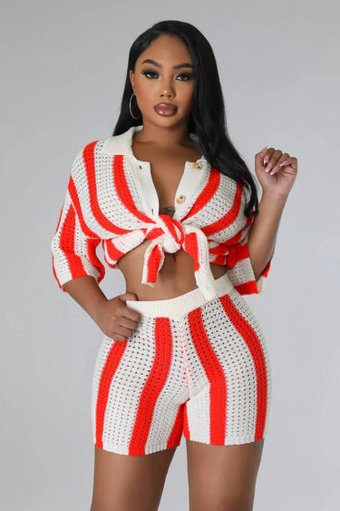 Vacation Mood  Shorts Set (Orange) - stylish beach and pool outfit