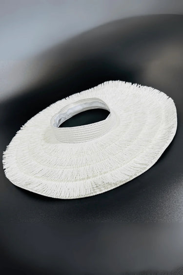 Fringe Straw Sun Hat in White – Vacation Vibes Style - front view