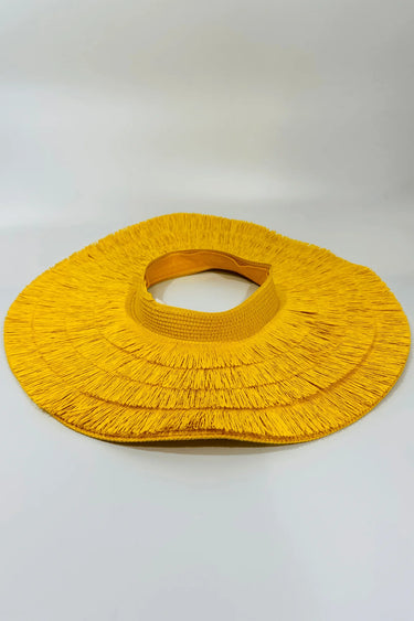 Fringe Straw Sun Hat in Yellow – Vacation Vibes Style - front view