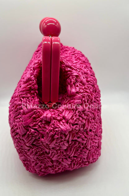 Vane Straw Vintage Handbag (Hot Pink) Hand Bag