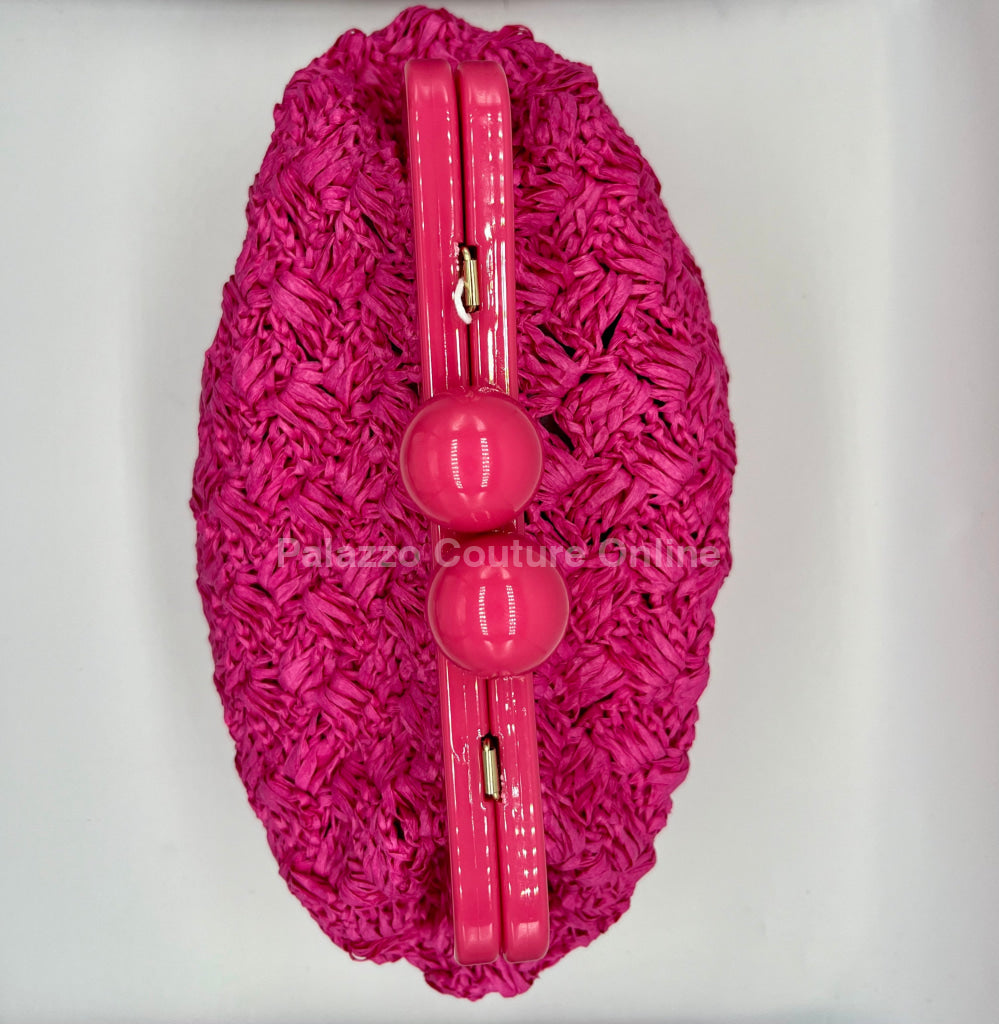 Vane Straw Vintage Handbag (Hot Pink) Hand Bag
