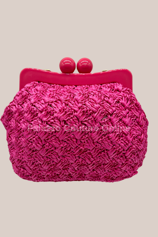 Vane Straw Vintage Handbag (Hot Pink) Hot Pink Hand Bag