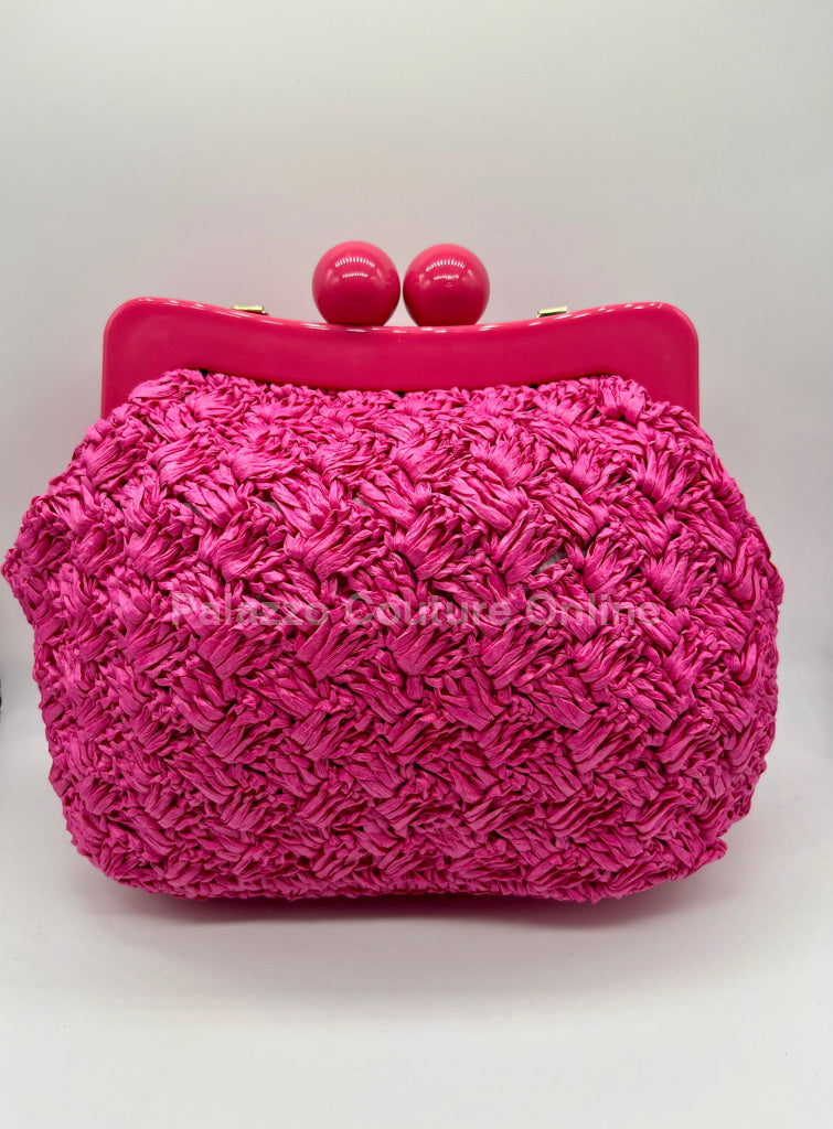 Vane Straw Vintage Handbag (Hot Pink) Hand Bag