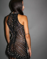Vegas Glamour Mini Dress Black close up detail of elegant design