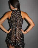 Vegas Glamour Mini Dress Black side view highlighting short hemline