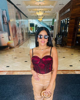 Velvet Desire Lace Corset - Dark Cherry Combo - Palazzo Couture Online