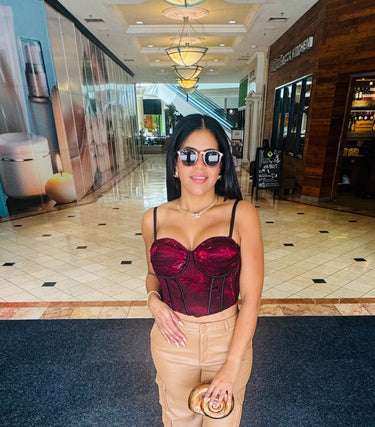 Velvet Desire Lace Corset - Dark Cherry Combo - Palazzo Couture Online