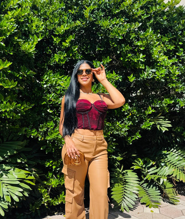 Velvet Desire Lace Corset - Dark Cherry Combo - Palazzo Couture Online