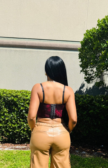 Velvet Desire Lace Corset - Dark Cherry Combo - Palazzo Couture Online