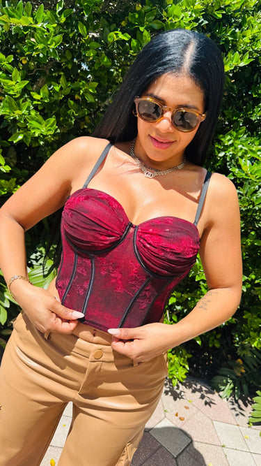 Velvet Desire Lace Corset - Dark Cherry Combo - Palazzo Couture Online