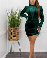 Velvet Glam Green Dress front view showing mini dress silhouette