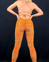 Velvet Mesh Jumpsuit – Next Destination Velvet Mesh Jumpsuit (Orange) - elegant jumpsuit for parties and events