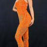 Velvet Mesh Jumpsuit – Next Destination Velvet Mesh Jumpsuit (Orange) for women - stylish jumpsuit by Palazzo Couture