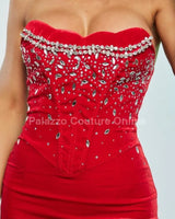 Women's Red maxi dress corset style back view