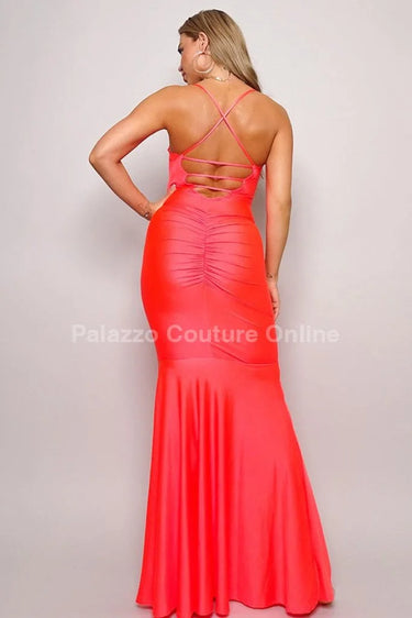Women's Orange maxi dress elegant style back view