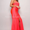 Venus Beauty Orange Gown with Flowing Silhouette front view showing full-length maxi silhouette