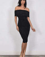 Versatile Charm Convertible Midi Dress (Black) close up detail of convertible design