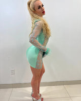 Viche Glam Teal Mini Dress with Shimmer Mesh Detail - view 2