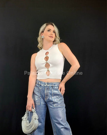 Victoria Knit Top (White) - Palazzo Couture Online